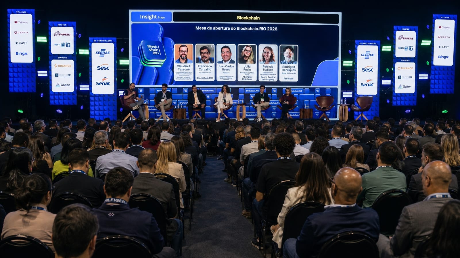 Painel de abertura do Main Event Blockchain.RIO dia 12 de Agosto de 2026.