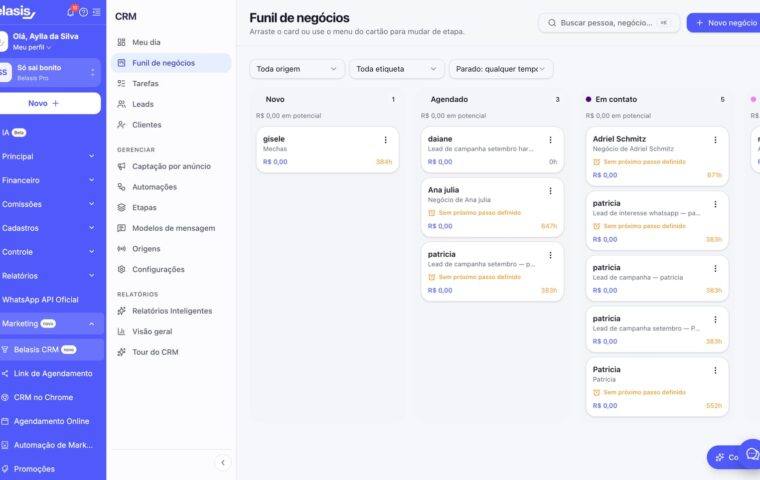 Lançamento do CRM nativo integrado à plataforma Belasis, voltado ao setor de beleza e bem-estar, com foco em vendas e retenção.