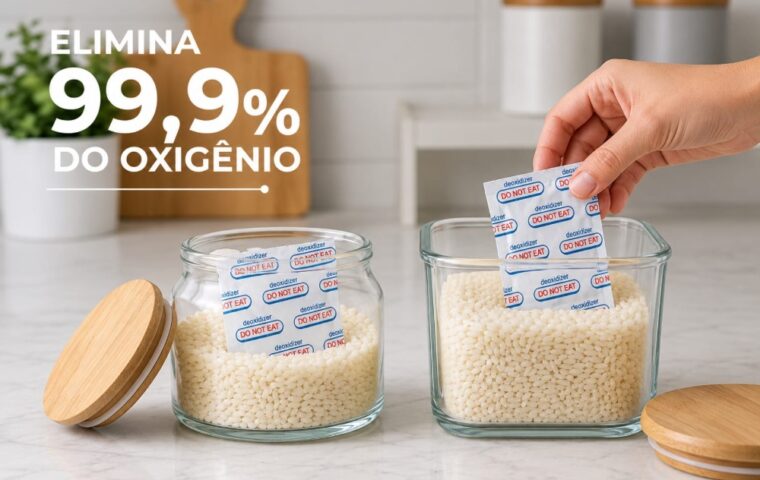 Absorvedor de oxigênio para alimentos aumenta a durabilidade dos alimentos.