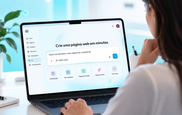 Pessoa criando o seu site a partir de um chat de inteligência artificial.